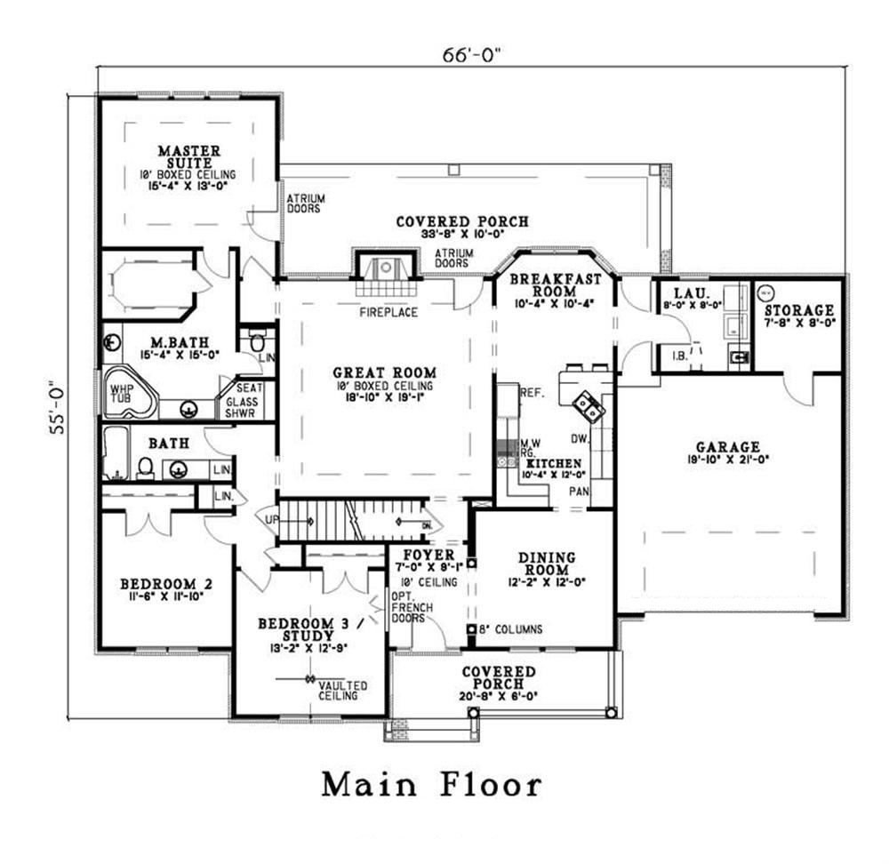 Floor Plan First Story of Southern Plan #153-1235